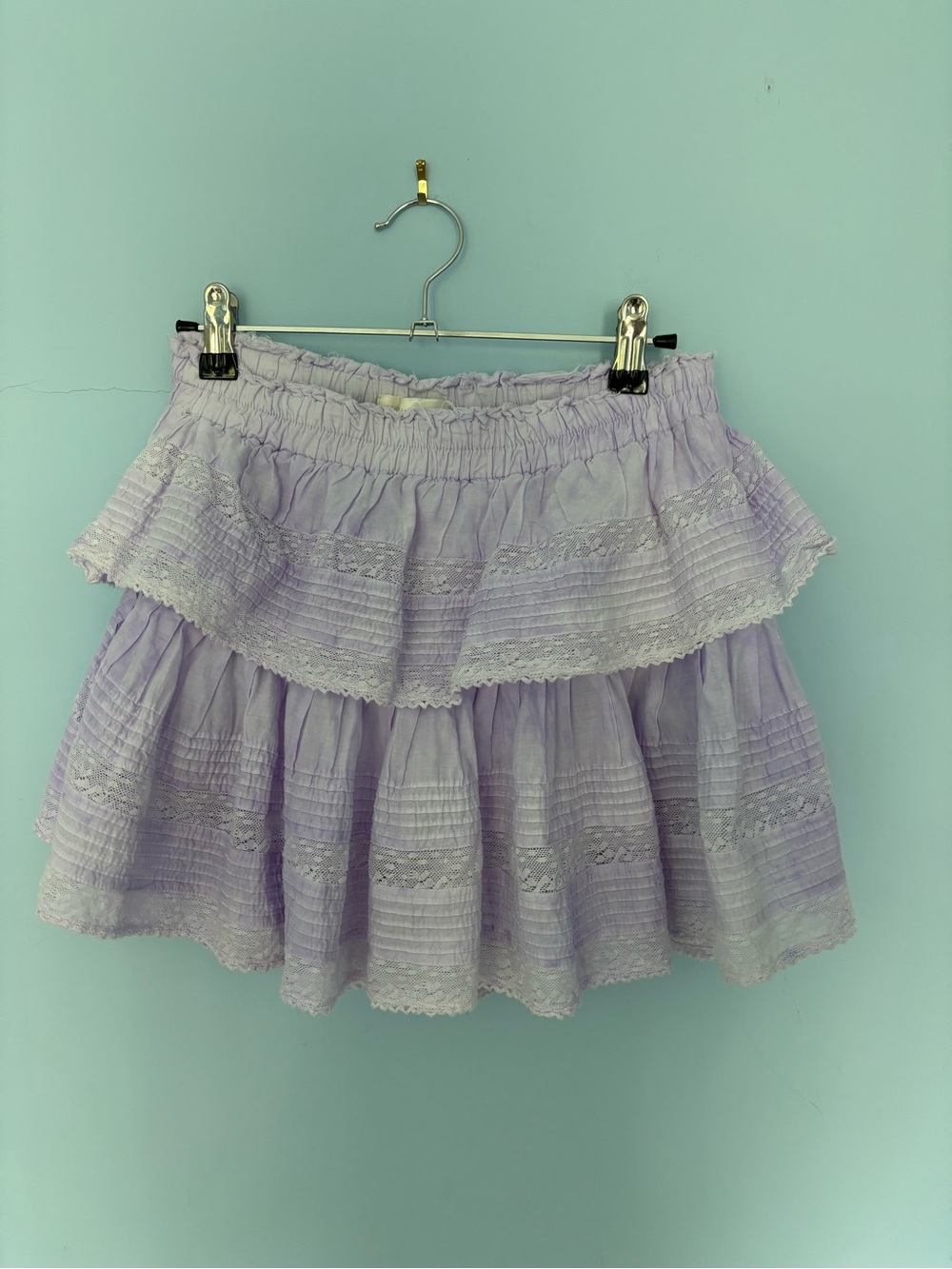 LoveShackFancy Lavender Tiered Ruffle Mini Skirt